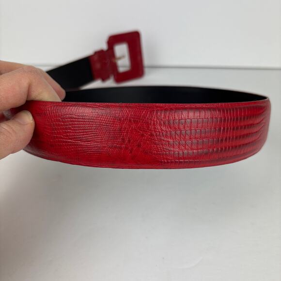 Vintage Liz Claiborne Red Leather Belt Large Snake Reptile 80s 90s main image 15